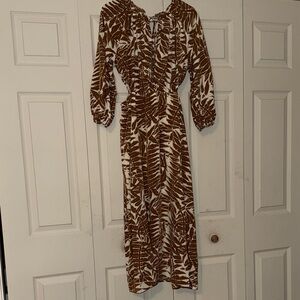 Lush Brown and Cream Long Sleeve Dress